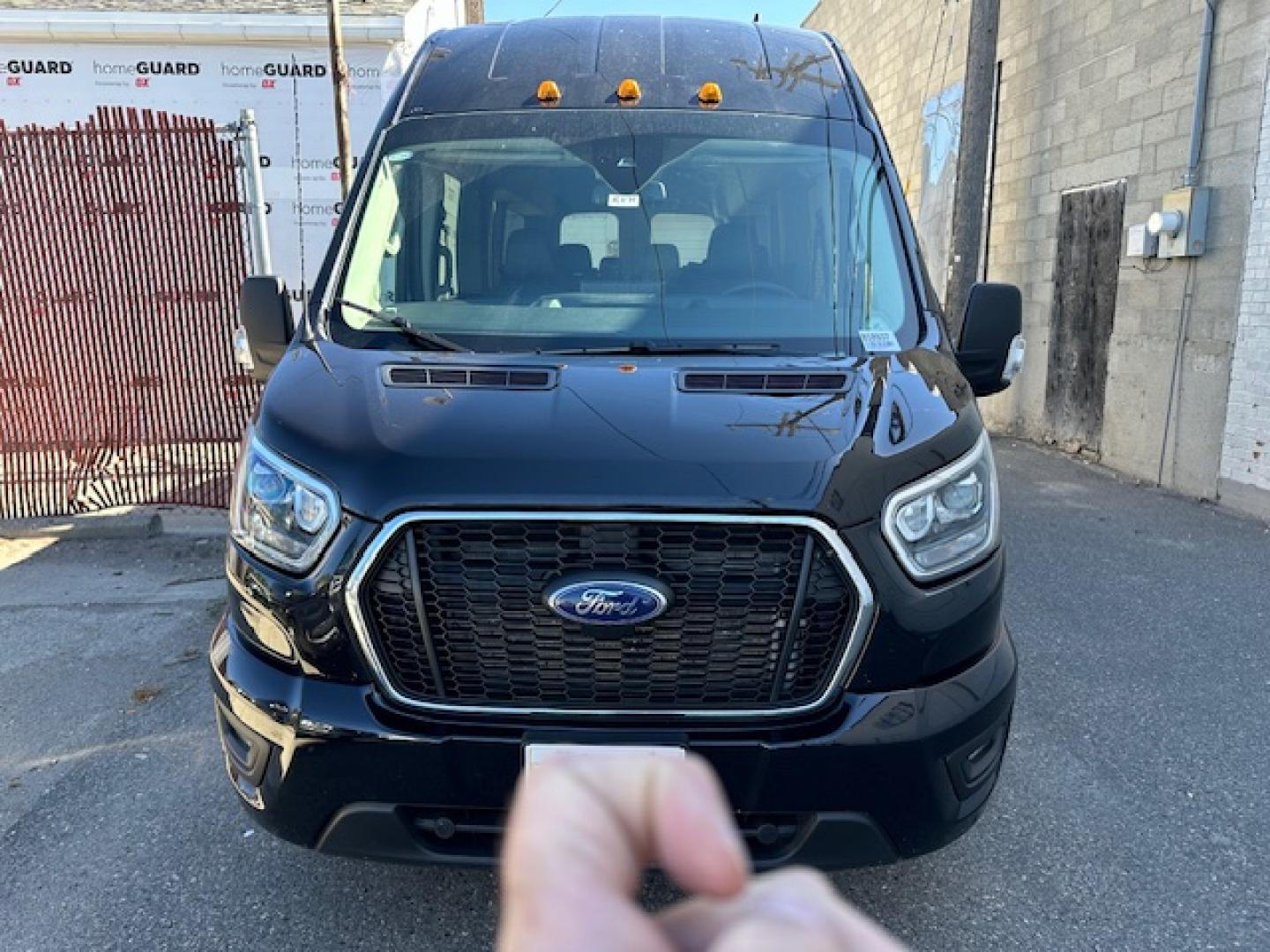 2023 Agate Black Metallic /Ebony Leather Ford Transit 350 Wagon HD High Roof XLT Sliding Pass. 148 WB EL (1FBVU5XG4PK) with an 3.5L V6 DOHC 24V engine, 6A transmission, located at 3200 1st Avenue North, Billings, MT, 59101, (406) 245-9055, 45.779270, -108.510742 - Luxury All Wheel Drive 'Limo' with Less Than 6,000 Miles. 3.5L EcoBoost Engine, Dual Power Seats, Leather Interior, High Roof, Dually Wheels, All Wheel Drive, Blind Spot Assist, Pre-Collision Assist, Heavy Duty Front Axle, Cruise Control, Tit Steering Column, Upfitter Package, Front/Rear Air Conditi - Photo#1